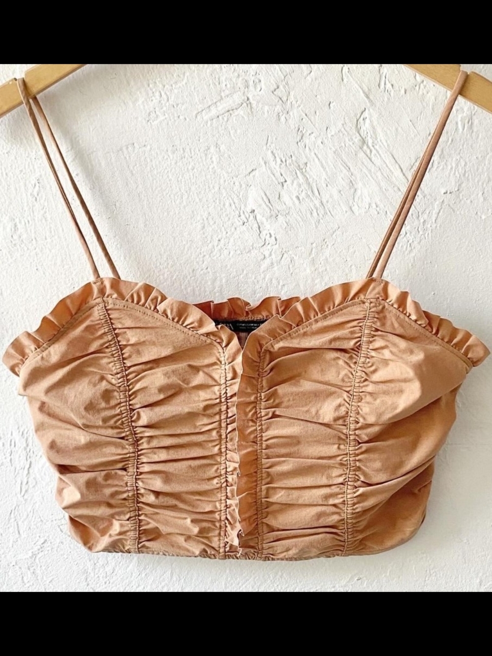 Zara Women’s Size XS Brown Ruched Ruffle Sweetheart Strap Tank